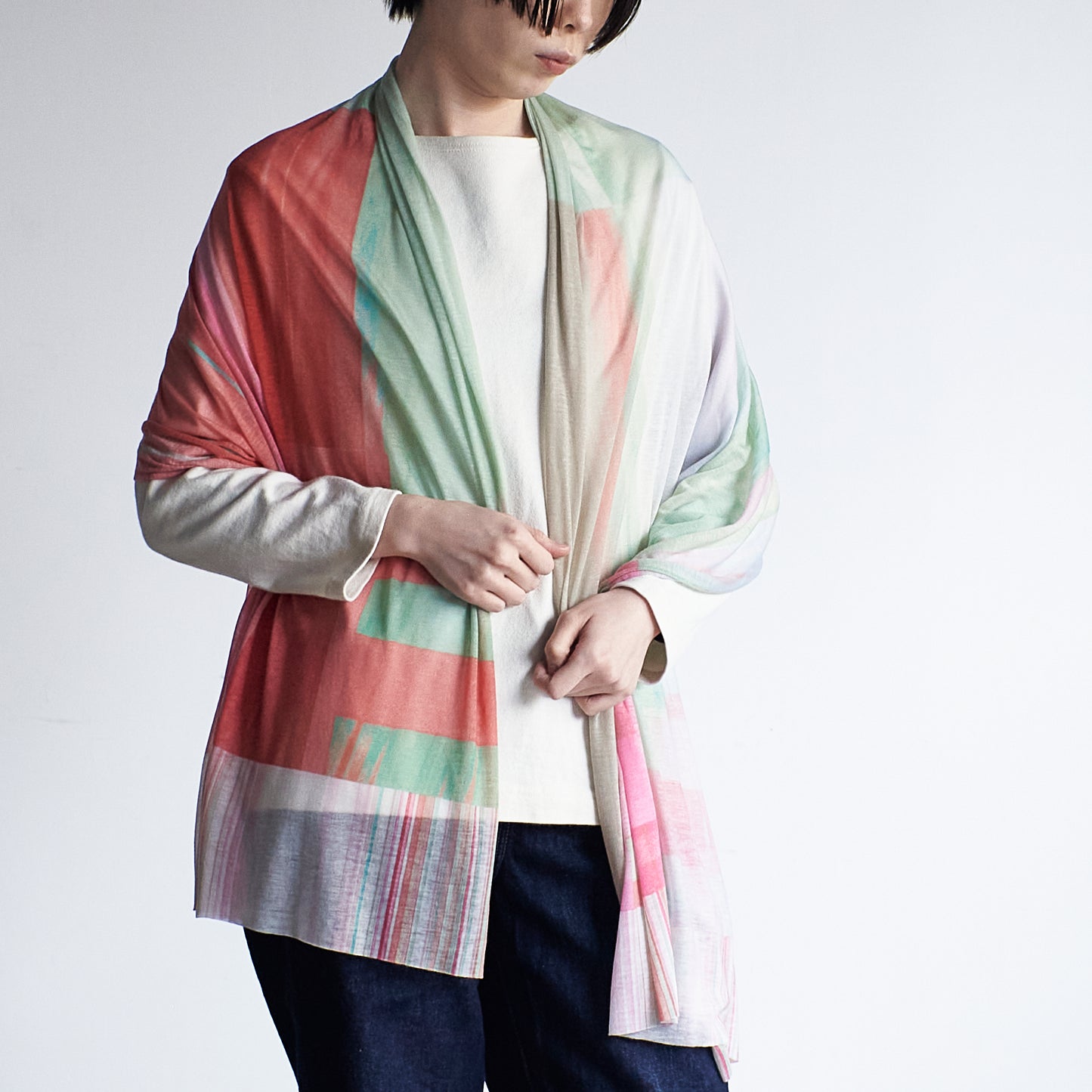 肌に馴染むニットストール - FANCY STRIPE - 1color