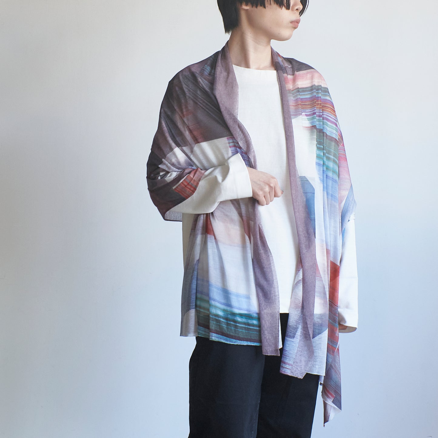 肌に馴染むニットストール - BLOCK DURING A WAVE - 1color