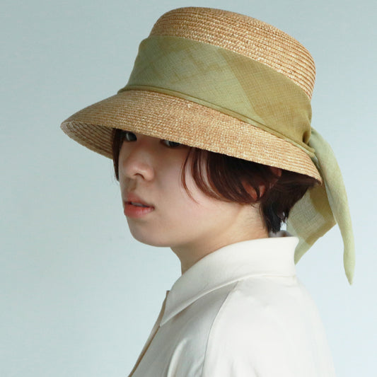 ストールリボンの麦わら帽子 Crochet straw hat _ 3 colors